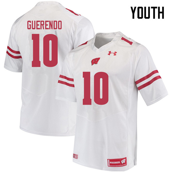 Wisconsin Badgers Youth #10 Isaac Guerendo NCAA Under Armour Authentic White College Stitched Football Jersey WC40H77GV